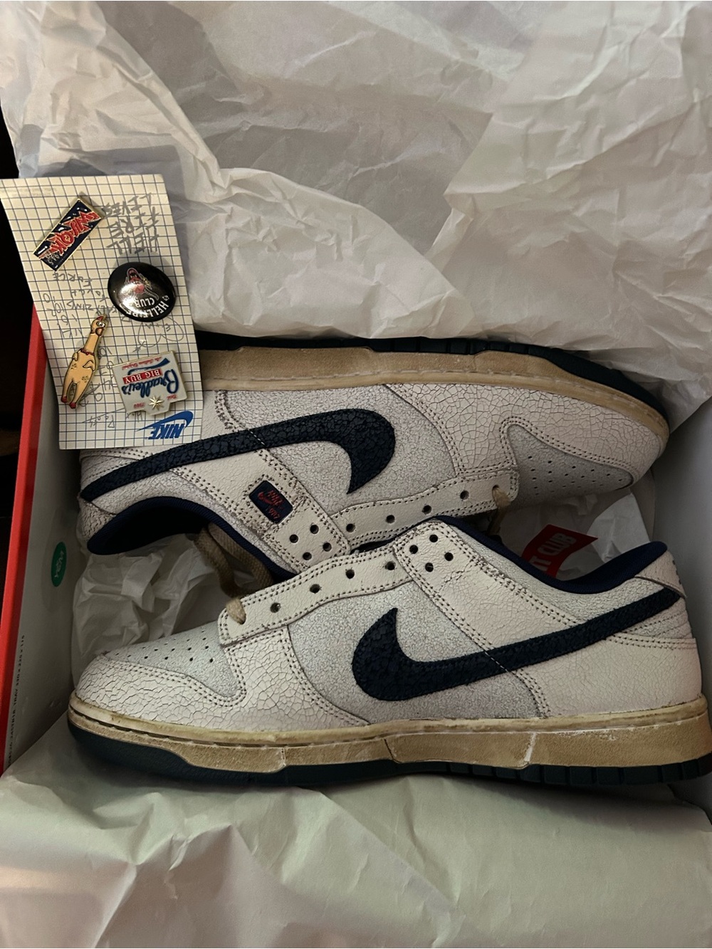 Stranger Things Dunk Nike Low-Top Sneakers White and Navy Crackle Leather